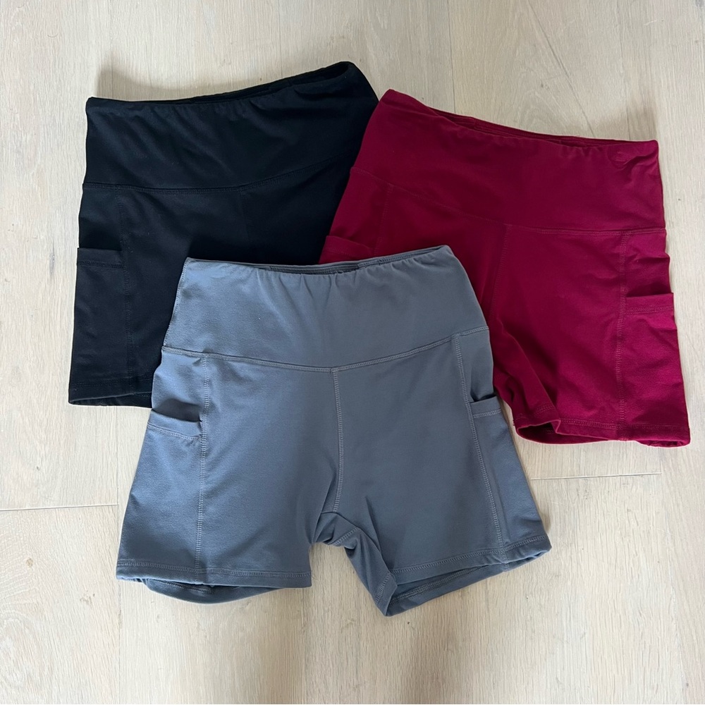 3 Pack of Women's Black, Gray, and Red Biker Shorts